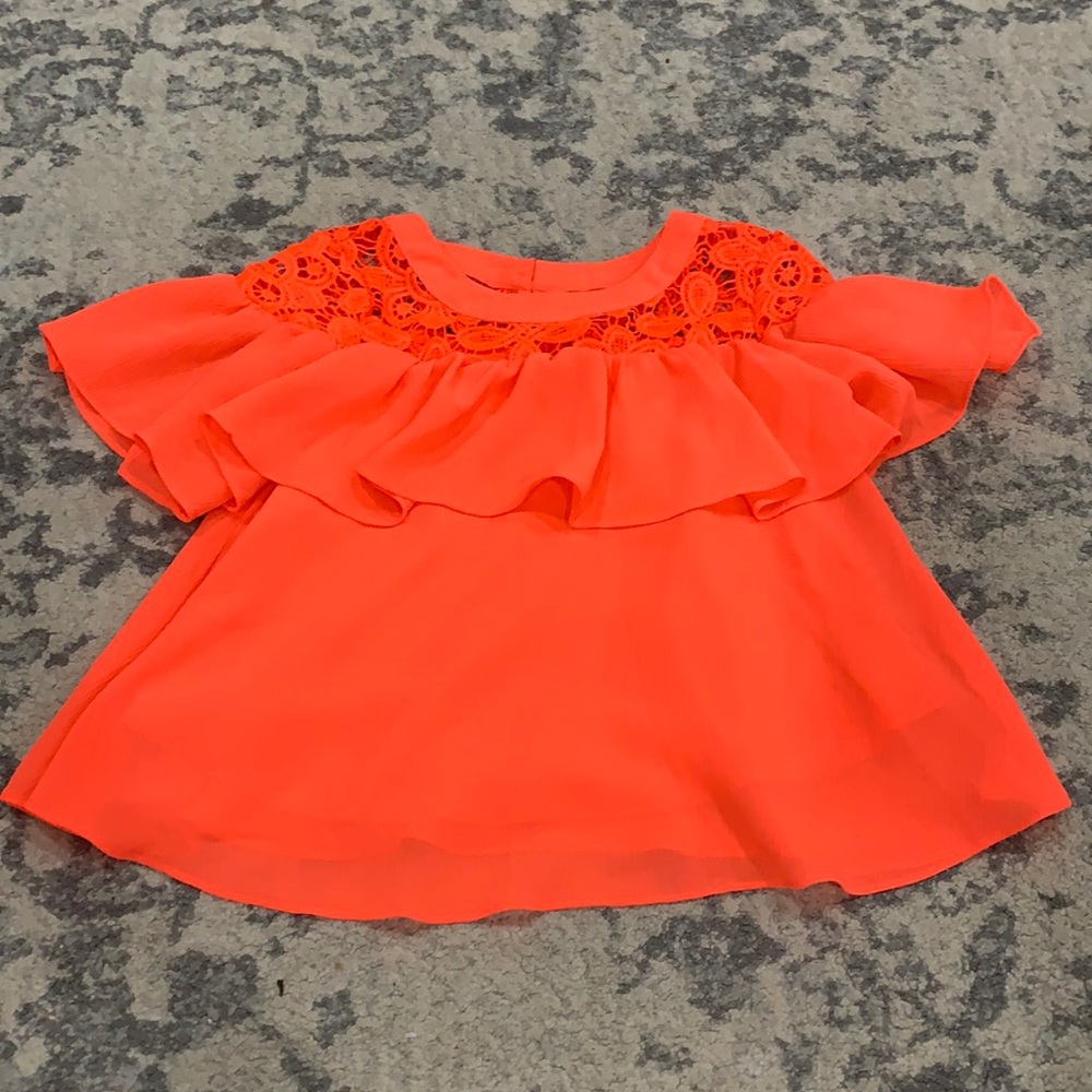 Girls Neon Orange Lace & Ruffle GB Girls Top, sz M